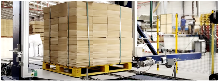 Palet flejado con la flejadora 08RP de cabezal TR1400